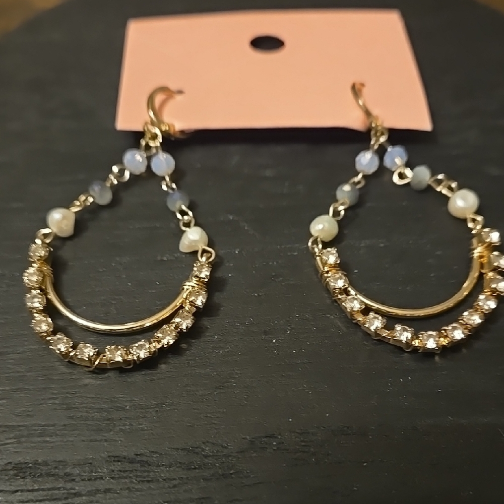 Elegant Gold and Silver Genuine Stone Beaded Earrings With Rhinestones